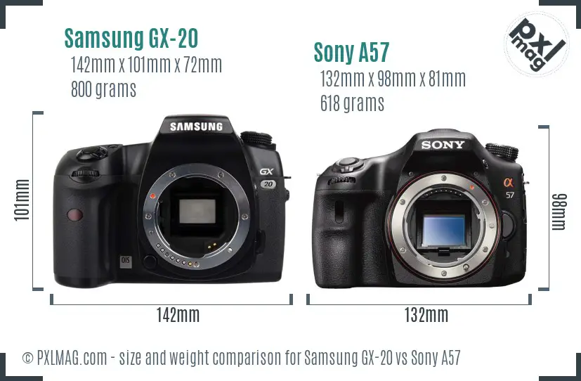 Samsung GX-20 vs Sony A57 size comparison