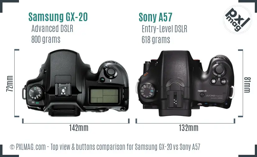 Samsung GX-20 vs Sony A57 top view buttons comparison