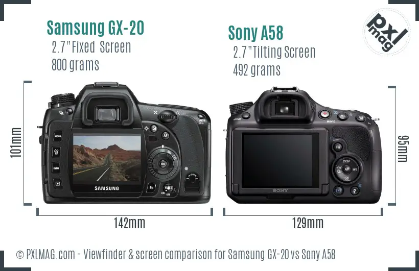 Samsung GX-20 vs Sony A58 Screen and Viewfinder comparison