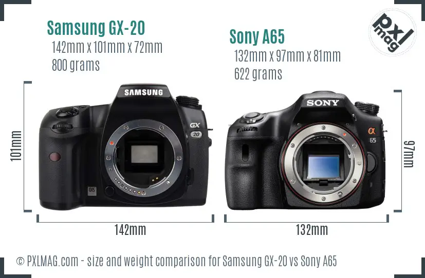Samsung GX-20 vs Sony A65 size comparison