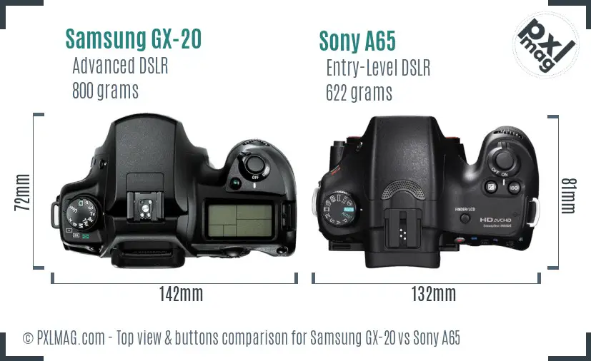 Samsung GX-20 vs Sony A65 top view buttons comparison