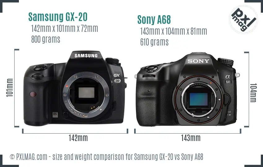 Samsung GX-20 vs Sony A68 size comparison