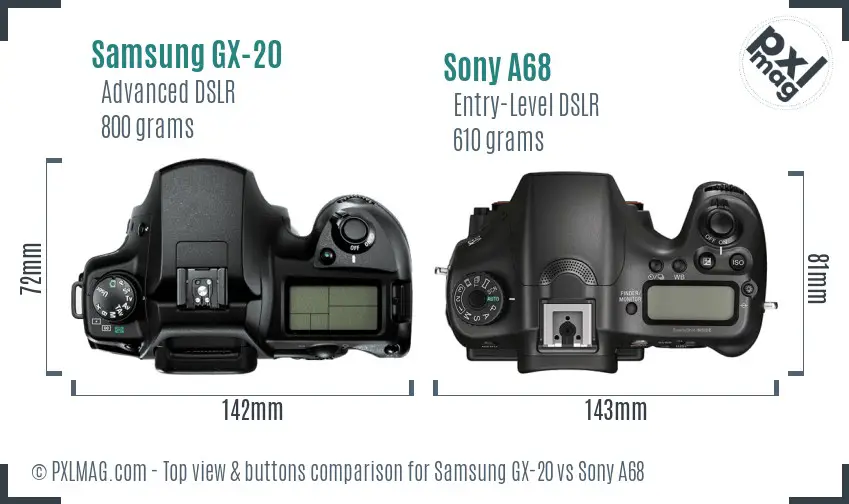 Samsung GX-20 vs Sony A68 top view buttons comparison