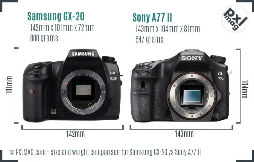 Samsung GX-20 vs Sony A77 II size comparison