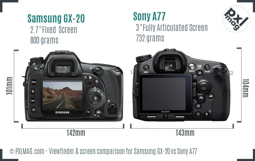 Samsung GX-20 vs Sony A77 Screen and Viewfinder comparison