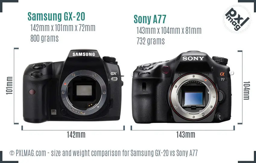 Samsung GX-20 vs Sony A77 size comparison