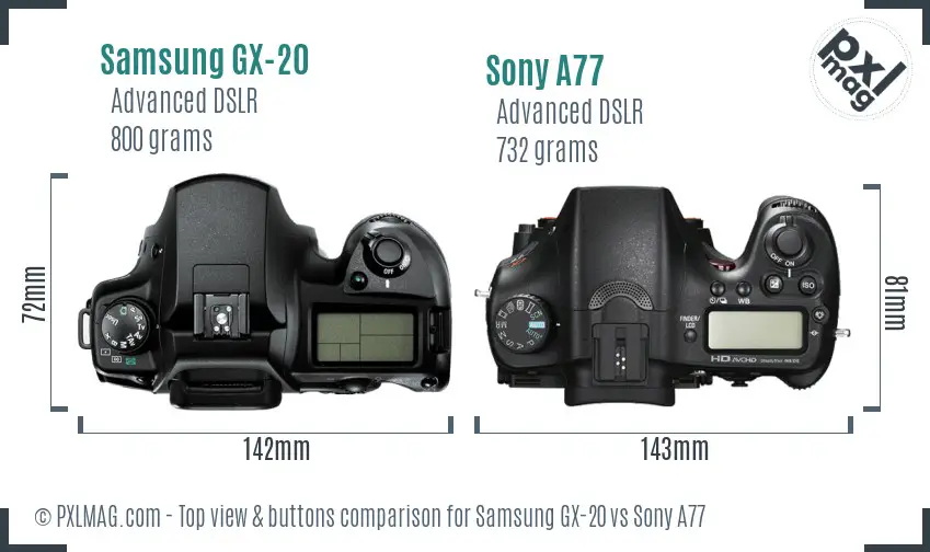 Samsung GX-20 vs Sony A77 top view buttons comparison