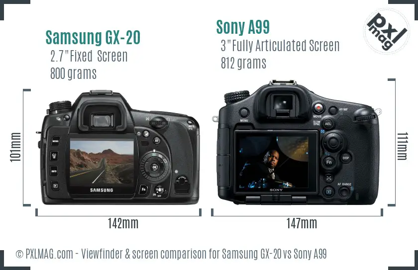 Samsung GX-20 vs Sony A99 Screen and Viewfinder comparison