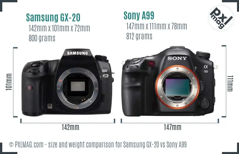 Samsung GX-20 vs Sony A99 size comparison