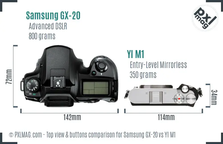 Samsung GX-20 vs YI M1 top view buttons comparison