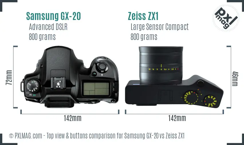 Samsung GX-20 vs Zeiss ZX1 top view buttons comparison
