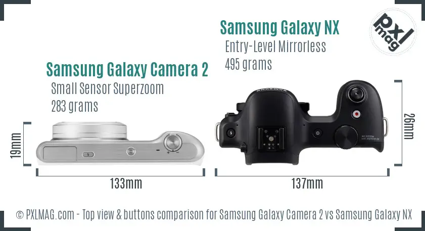 Samsung Galaxy Camera 2 vs Samsung Galaxy NX top view buttons comparison