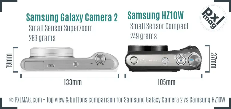 Samsung Galaxy Camera 2 vs Samsung HZ10W top view buttons comparison