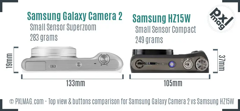 Samsung Galaxy Camera 2 vs Samsung HZ15W top view buttons comparison