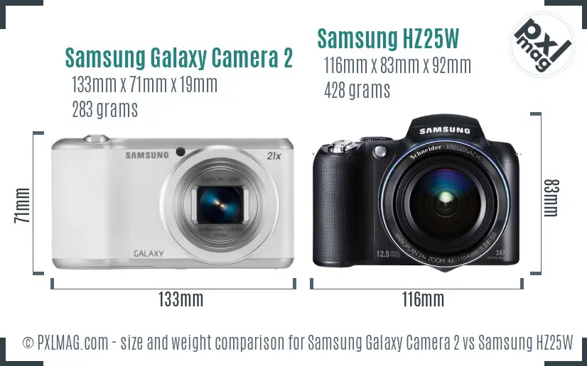 Samsung Galaxy Camera 2 vs Samsung HZ25W size comparison