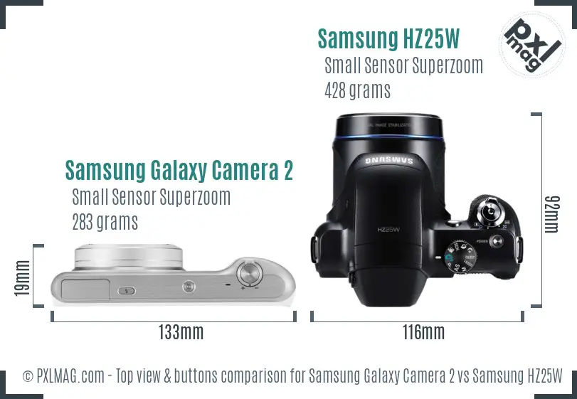 Samsung Galaxy Camera 2 vs Samsung HZ25W top view buttons comparison