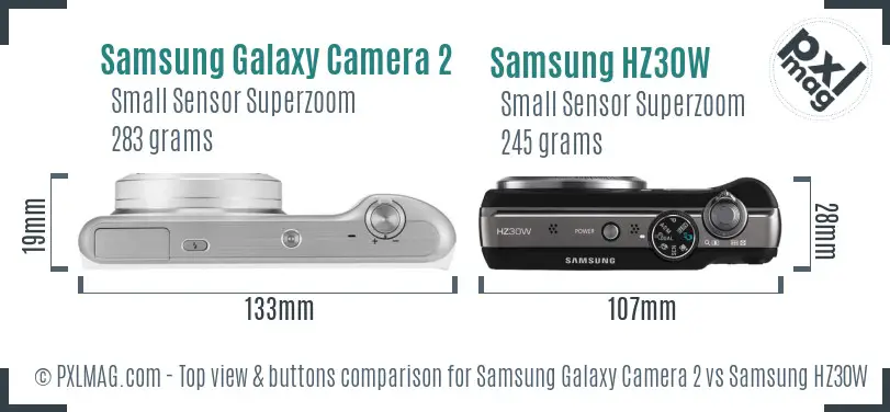 Samsung Galaxy Camera 2 vs Samsung HZ30W top view buttons comparison