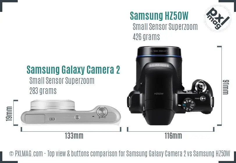 Samsung Galaxy Camera 2 vs Samsung HZ50W top view buttons comparison