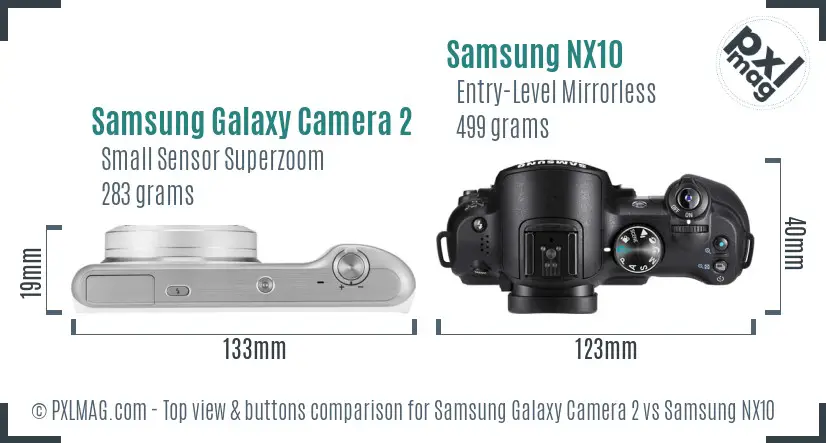 Samsung Galaxy Camera 2 vs Samsung NX10 top view buttons comparison