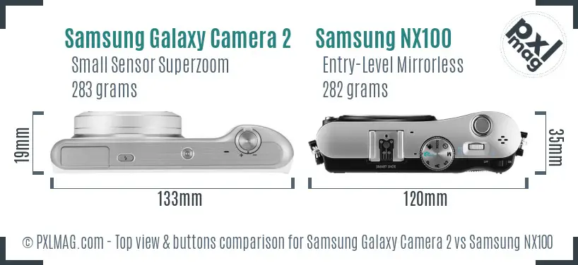 Samsung Galaxy Camera 2 vs Samsung NX100 top view buttons comparison