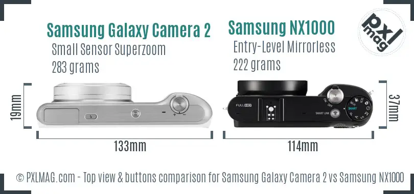 Samsung Galaxy Camera 2 vs Samsung NX1000 top view buttons comparison