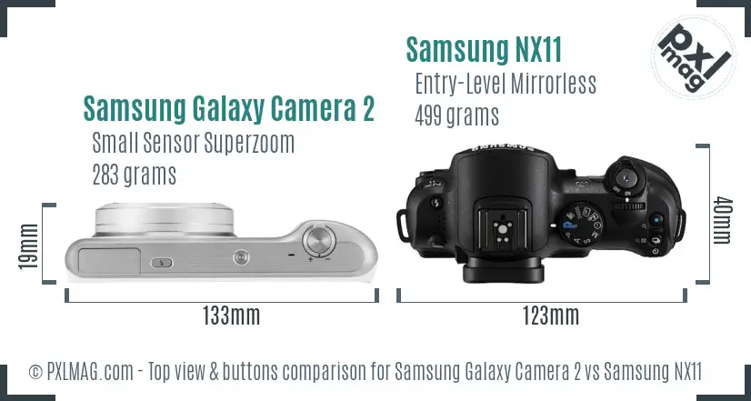 Samsung Galaxy Camera 2 vs Samsung NX11 top view buttons comparison