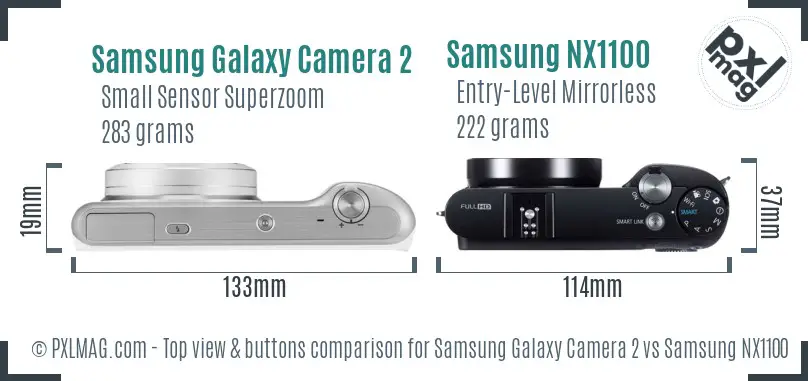 Samsung Galaxy Camera 2 vs Samsung NX1100 top view buttons comparison