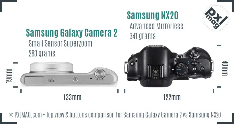 Samsung Galaxy Camera 2 vs Samsung NX20 top view buttons comparison