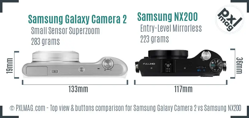 Samsung Galaxy Camera 2 vs Samsung NX200 top view buttons comparison