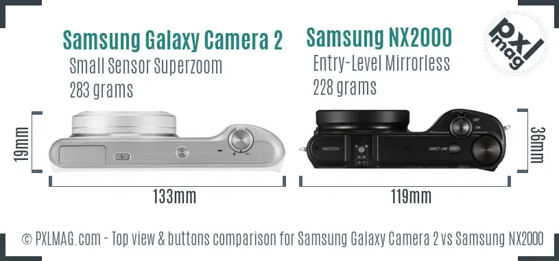 Samsung Galaxy Camera 2 vs Samsung NX2000 top view buttons comparison
