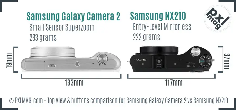 Samsung Galaxy Camera 2 vs Samsung NX210 top view buttons comparison