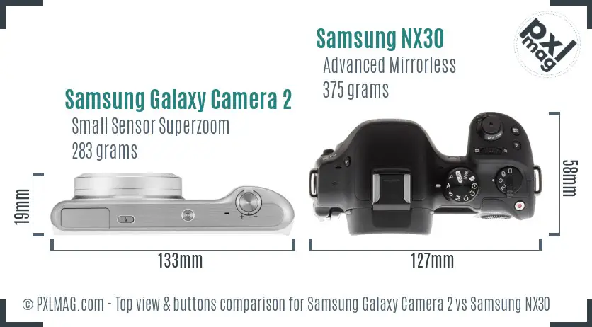 Samsung Galaxy Camera 2 vs Samsung NX30 top view buttons comparison