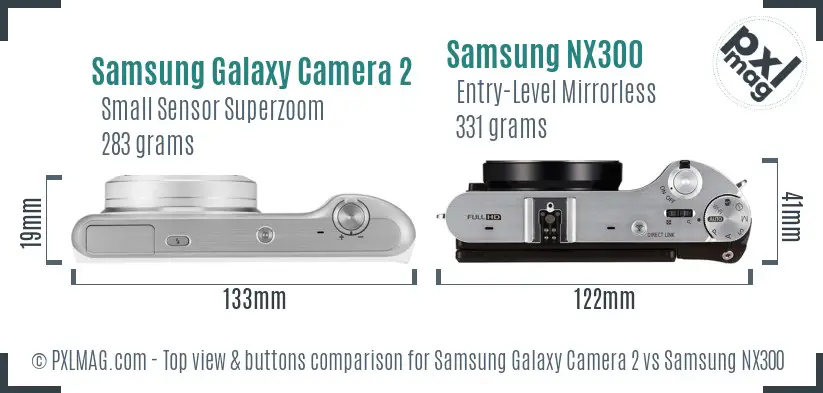 Samsung Galaxy Camera 2 vs Samsung NX300 top view buttons comparison