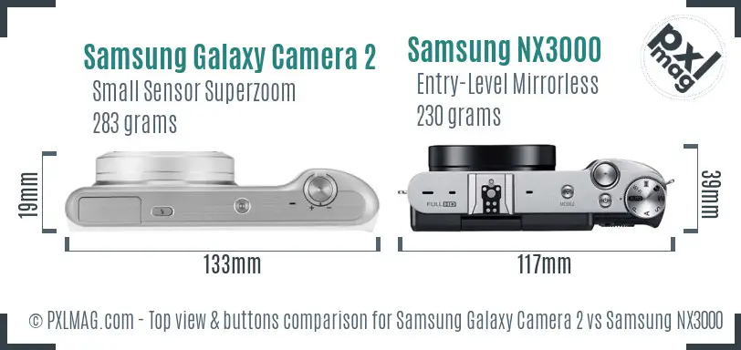 Samsung Galaxy Camera 2 vs Samsung NX3000 top view buttons comparison