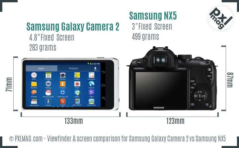 Samsung Galaxy Camera 2 vs Samsung NX5 Screen and Viewfinder comparison