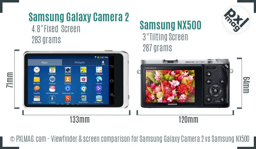 Samsung Galaxy Camera 2 vs Samsung NX500 Screen and Viewfinder comparison