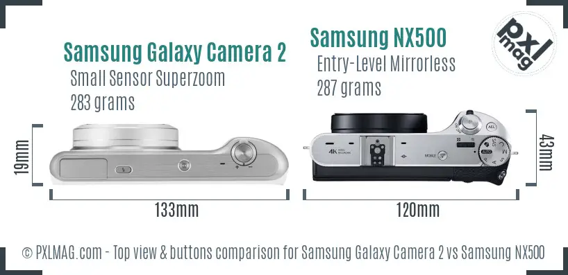 Samsung Galaxy Camera 2 vs Samsung NX500 top view buttons comparison