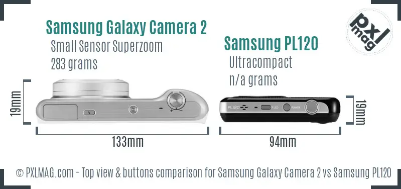 Samsung Galaxy Camera 2 vs Samsung PL120 top view buttons comparison