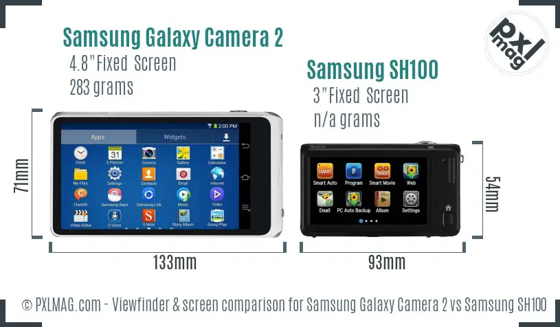 Samsung Galaxy Camera 2 vs Samsung SH100 Screen and Viewfinder comparison