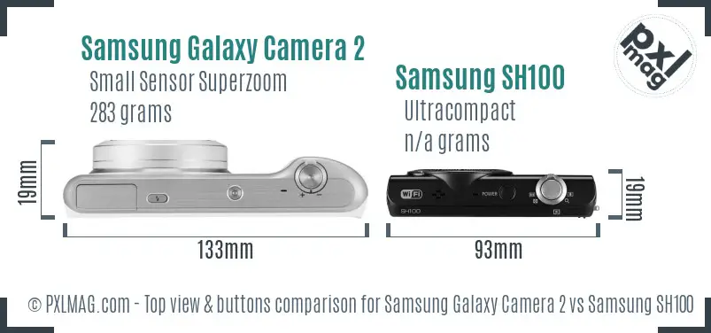 Samsung Galaxy Camera 2 vs Samsung SH100 top view buttons comparison