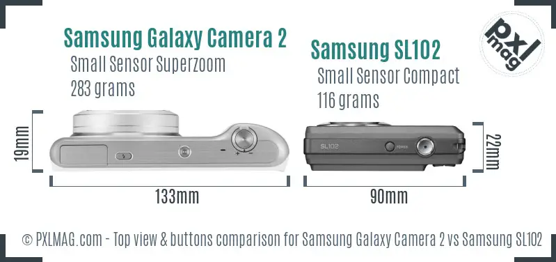 Samsung Galaxy Camera 2 vs Samsung SL102 top view buttons comparison Samsung Galaxy Camera 2 vs Samsung SL102 top view buttons comparison