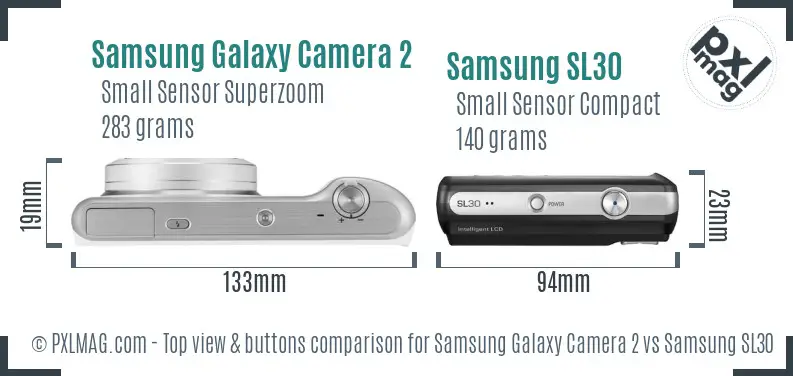 Samsung Galaxy Camera 2 vs Samsung SL30 top view buttons comparison