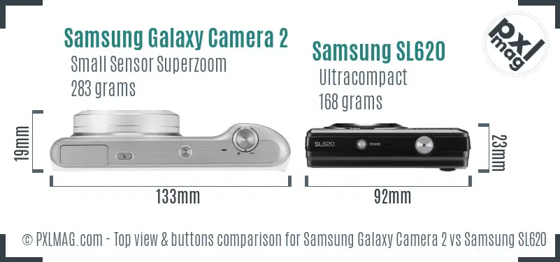Samsung Galaxy Camera 2 vs Samsung SL620 top view buttons comparison