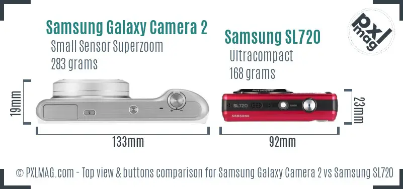 Samsung Galaxy Camera 2 vs Samsung SL720 top view buttons comparison