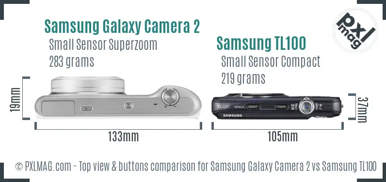 Samsung Galaxy Camera 2 vs Samsung TL100 top view buttons comparison