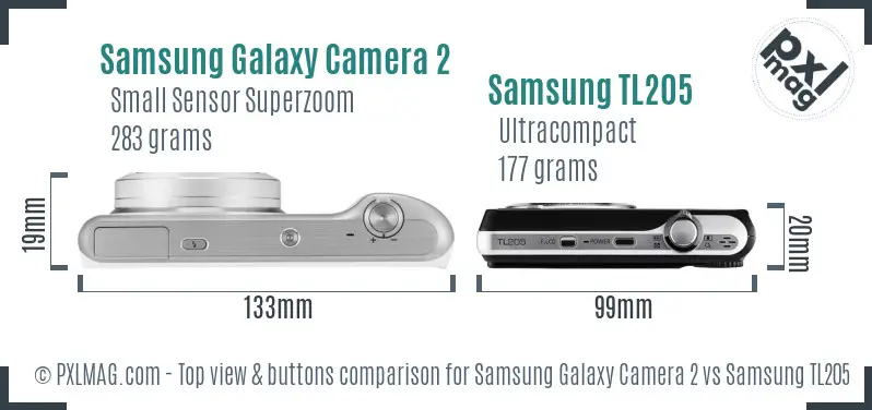 Samsung Galaxy Camera 2 vs Samsung TL205 top view buttons comparison