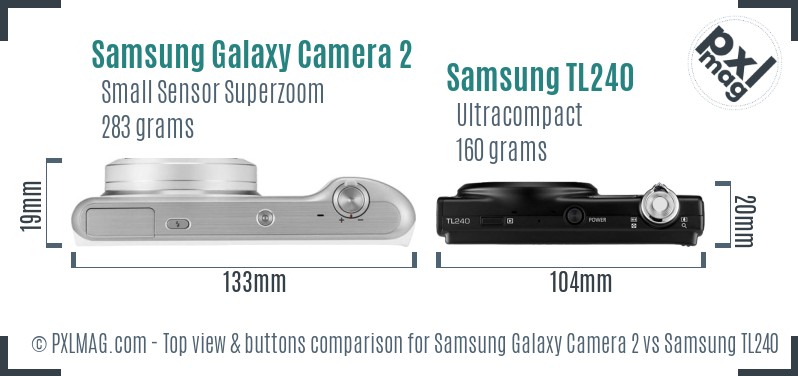 Samsung Galaxy Camera 2 vs Samsung TL240 top view buttons comparison