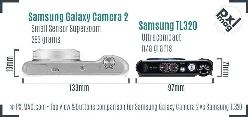Samsung Galaxy Camera 2 vs Samsung TL320 top view buttons comparison Samsung Galaxy Camera 2 vs Samsung TL320 top view buttons comparison