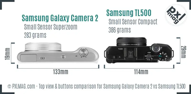 Samsung Galaxy Camera 2 vs Samsung TL500 top view buttons comparison