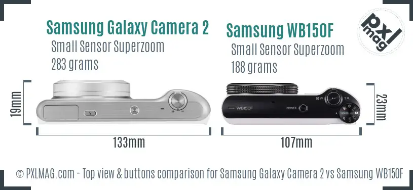 Samsung Galaxy Camera 2 vs Samsung WB150F top view buttons comparison